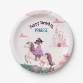 Black Princess Riding Unicorn Paper Plate Pappteller (Vorderseite)