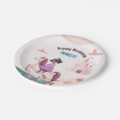 Black Princess Riding Unicorn Paper Plate Pappteller (Schrägansicht)