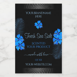 Black Product Label mit Sky Blue Hawaii-Blume Lebensmitteletikett