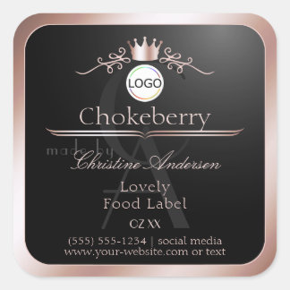 Black Product Label Rose Gold Frame Logo Monogram Quadratischer Aufkleber