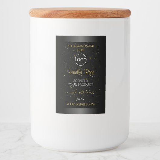 Black Product Labels Gold Soft Glitzer mit Logo Lebensmitteletikett (Vorderseite)