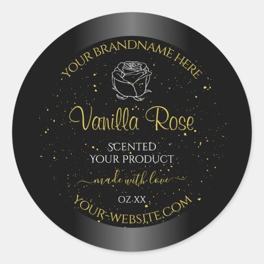 Black Product Labels Soft Gold Glitzer Floral Rose Runder Aufkleber (Vorderseite)