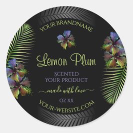 Black Product Labels Yellow Lila Hawaii Blume Runder Aufkleber
