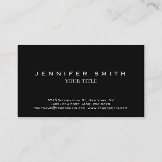 Black Professional Moderne Schlichte Visitenkarte (Vorderseite)