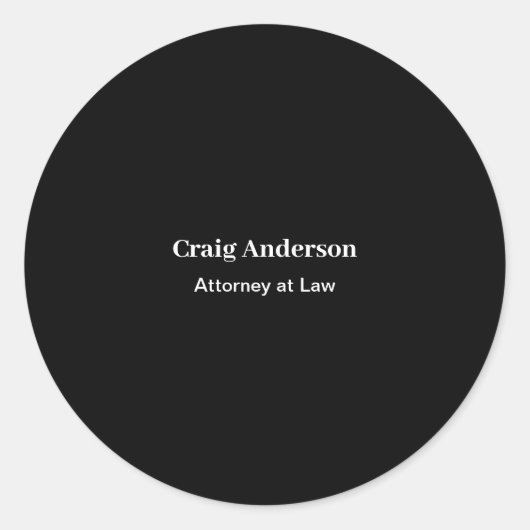 Black Professional Plain Modern Elegant Runder Aufkleber (Vorderseite)