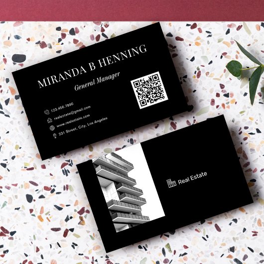 Black Professional Real Estate Agent Photo QR Code Visitenkarte
