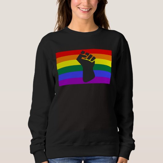 Black Protest Fist LGBTQ Gay Pride Flag Unity Equa Sweatshirt (Vorderseite)