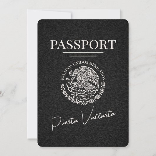 Black Puerta Vallarta Passport Wedding Einladung (Rückseite)