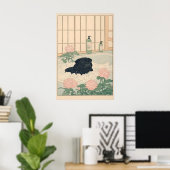 Black Pug Bathroom Print Kawaii Japandi Ukiyo-e Poster (Heimbüro)