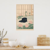 Black Pug Bathroom Print Kawaii Japandi Ukiyo-e Poster (Küche)