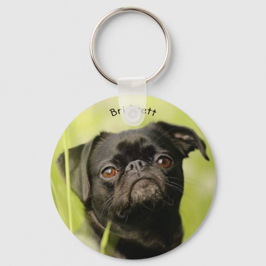Black Pug Custom Keychain Schlüsselanhänger (Vorderseite)