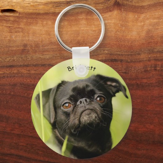 Black Pug Custom Keychain Schlüsselanhänger (Vorderseite)
