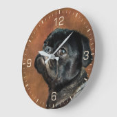 Black Pug Dog Foto Große Wanduhr (Winkel)