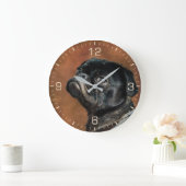 Black Pug Dog Foto Große Wanduhr (Zuhause)