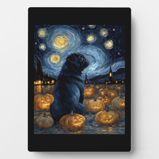 Black Pug dog of van gogh starry night halloween F Fotoplatte (Vorderseite)
