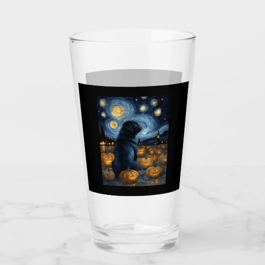 Black Pug dog of van gogh starry night halloween F Glas (Vorderseite)