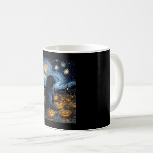 Black Pug dog of van gogh starry night halloween F Kaffeetasse (VorderseiteRechts)