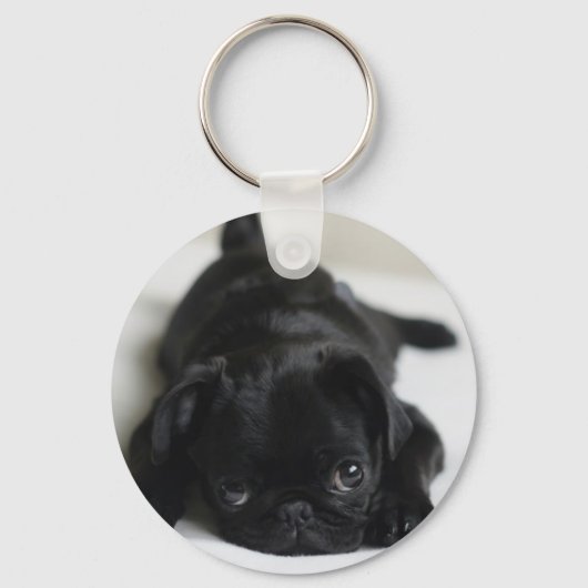 Black Pug Puppy Schlüsselanhänger (Vorderseite)