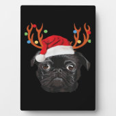 Black Pug Santa Christmas Reindeer Christmas Light Fotoplatte (Vorderseite)