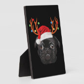Black Pug Santa Christmas Reindeer Christmas Light Fotoplatte (Seite)