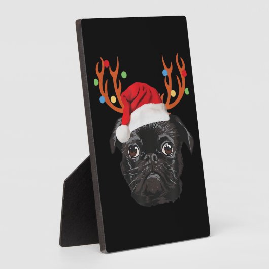Black Pug Santa Christmas Reindeer Christmas Light Fotoplatte (Seite)