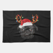 Black Pug Santa Christmas Reindeer Christmas Light Geschirrtuch (Horizontal)