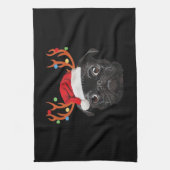 Black Pug Santa Christmas Reindeer Christmas Light Geschirrtuch (Vertikal)
