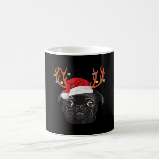 Black Pug Santa Christmas Reindeer Christmas Light Kaffeetasse (Mittel)