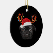 Black Pug Santa Christmas Reindeer Christmas Light Keramik Ornament (Rechts)