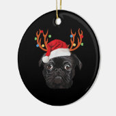 Black Pug Santa Christmas Reindeer Christmas Light Keramik Ornament (Links)