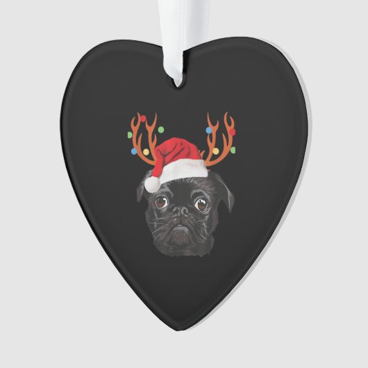 Black Pug Santa Christmas Reindeer Christmas Light Ornament (Vorderseite)