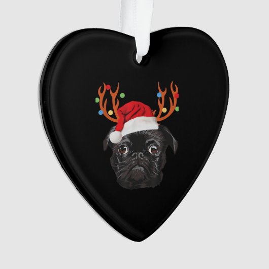 Black Pug Santa Christmas Reindeer Christmas Light Ornament (Vorderseite)