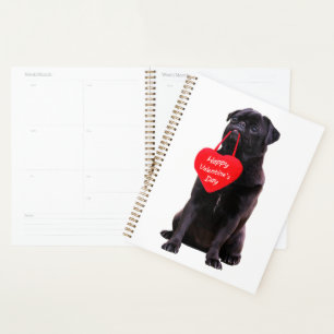 Black Pug Wishing Happy Valentine's Day Planer