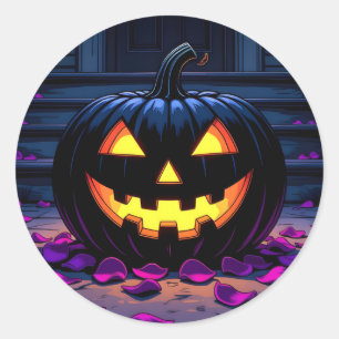 Black Pumpkin Jack-O-Lantern Halloween Runder Aufkleber