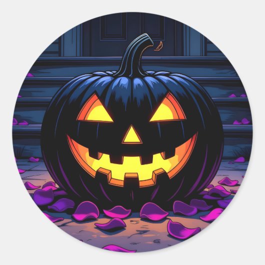Black Pumpkin Jack-O-Lantern Halloween Runder Aufkleber (Vorderseite)