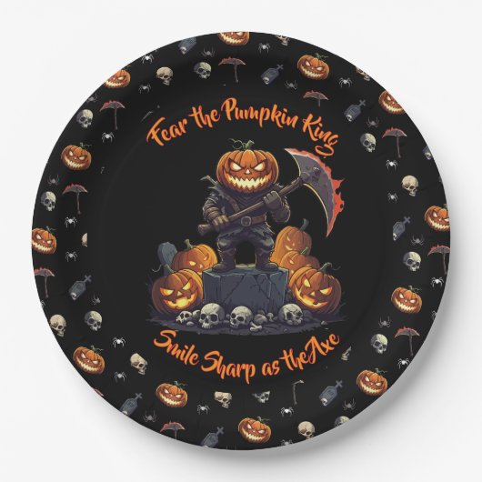 🖤 Black Pumpkin King Halloween Plate 🎃 Pappteller (Vorderseite)