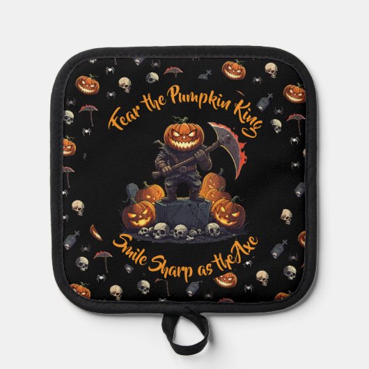 🖤 Black Pumpkin King Oven Mitt Set 🎃 Topflappen (Vorderseite)