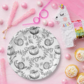 Black Pumpkin Toile 9 in. Round Paper plate Pappteller (Party)