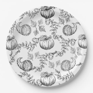Black Pumpkin Toile 9 in. Round Paper plate Pappteller