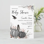 Black Pumpkins und Birds Baby Dusche Einladung (Stehend Vorderseite)