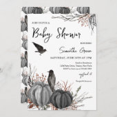 Black Pumpkins und Birds Baby Dusche Einladung (Vorne/Hinten)