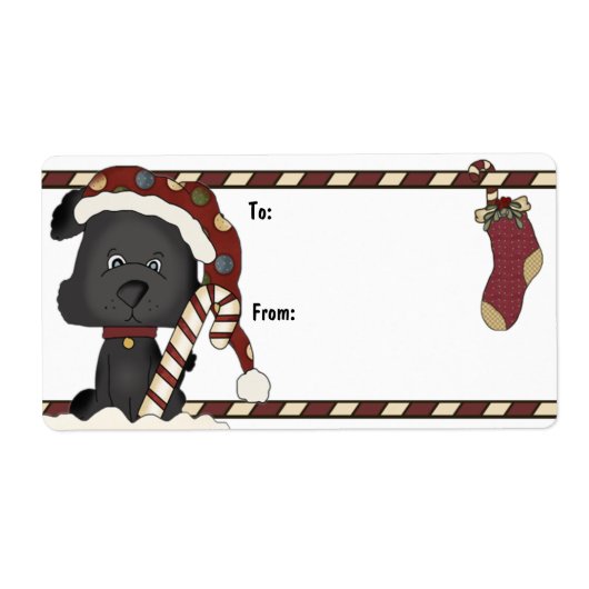 Black Puppy and Christmas Strumpf Gift Label (Vorne)