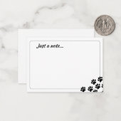 Black Puppy Paw Prints Just a Note Mitteilungskarte (Vorderseite/Rückseite Beispiel)