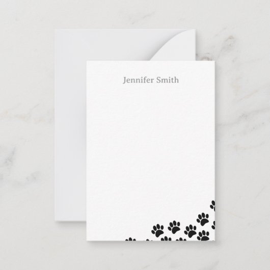 Black Puppy Paw Prints Personalized Stationery Mitteilungskarte (Vorderseite)