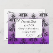 Black Purpl Damask Hochzeit Save the Date Postkart Postkarte (Vorne/Hinten)