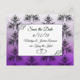 Black Purpl Damask Hochzeit Save the Date Postkart Postkarte