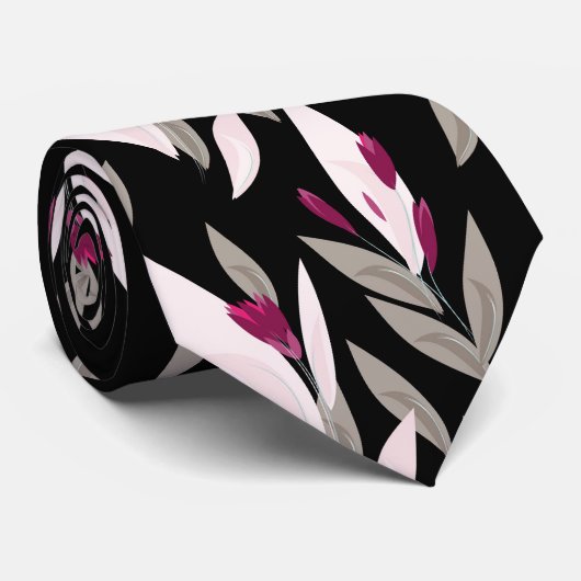 Black purple abstract red retro flower pattern krawatte (Gerollt)