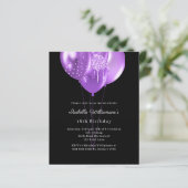 Black purple balloons birthday invitation (Stehend Vorderseite)
