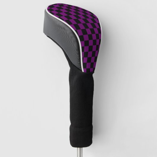 Black Purple Check Checkered Checkerboard Pattern Golf Headcover (angewinkelt)