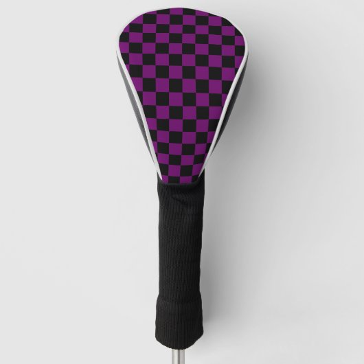 Black Purple Check Checkered Checkerboard Pattern Golf Headcover (Vorderseite)